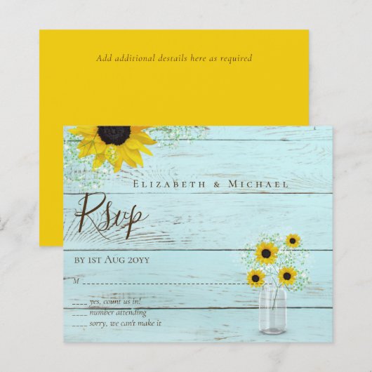 BUDGET Landelijke Zonnebloemen RSVP Bruiloft (Voorkant / Achterkant)