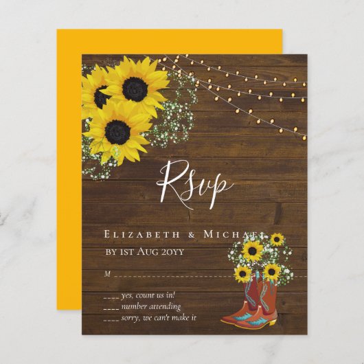 BUDGET Landelijke Zonnebloemen RSVP Trouwen (Voorkant / Achterkant)