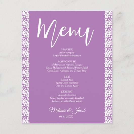 Budget Lavendel Elegant Bruiloft Menu (Voorkant)