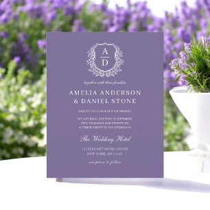 Budget Lavendel Paarse Crest bruiloft uitnodiging Flyer