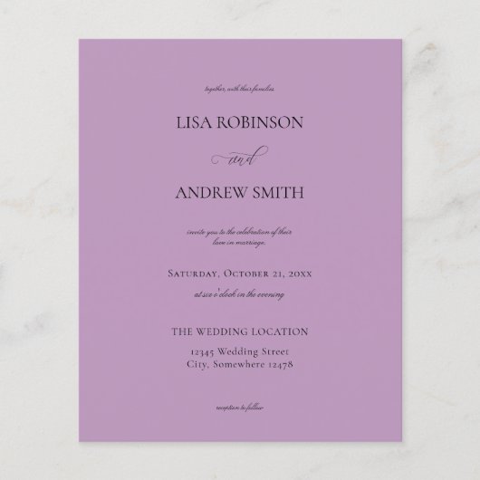 Budget Lavender Paarse Calligraphy Wedding Flyer (Voorkant)