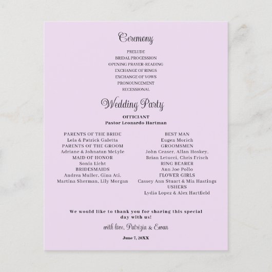 Budget Lavender Photo Wedding program (Achterkant)