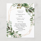 Budget Leaves & Eucalyptus Gold Wedding Ceremony Flyer (Voorkant)