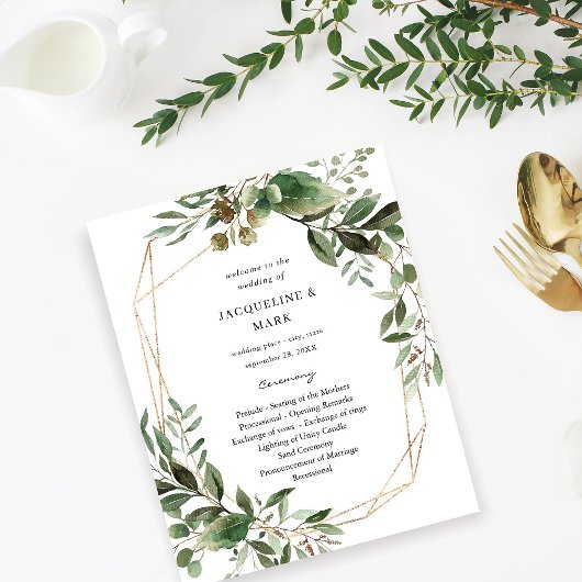 Budget Leaves & Eucalyptus Gold Wedding Ceremony Flyer