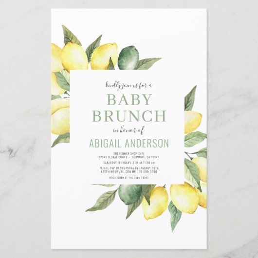 Budget Lemon Citrus Modern Baby Brunch Uitnodiging (Voorkant)