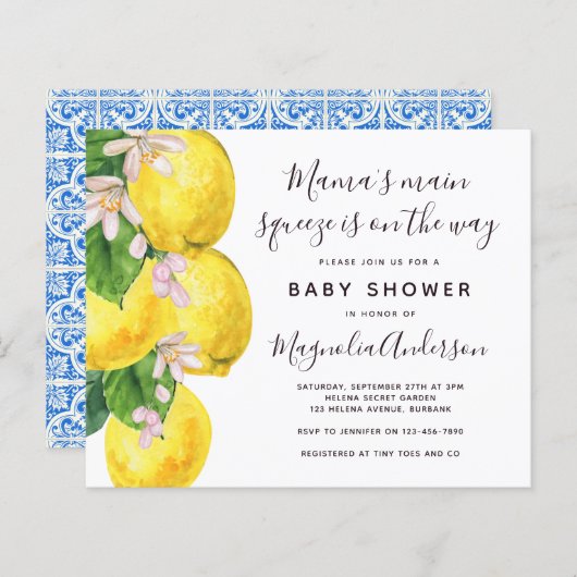 Budget Lemon Main Squeeze Baby shower Invitation (Voorkant / Achterkant)