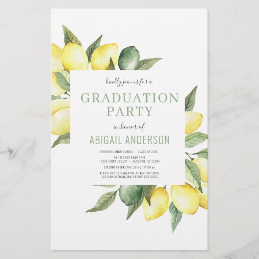Budget Lemon Modern Afstudeerder Party 2023 Uitnod (Voorkant)