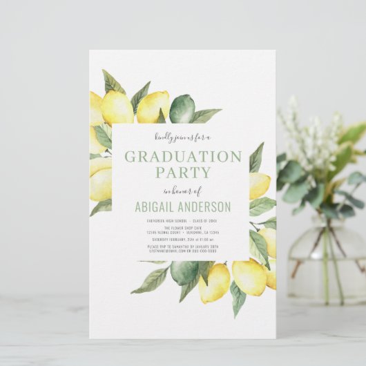 Budget Lemon Modern Afstudeerder Party 2023 Uitnod (Staand voorkant)