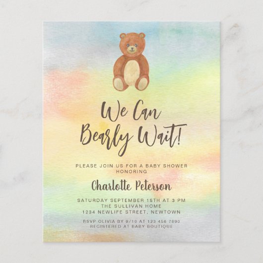 Budget Leuk Beer Baby shower Uitnodiging (Voorkant)