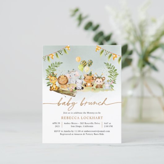 Budget Leuk Oerwoud Jongen Baby Brunch Uitnodiging (Staand voorkant)