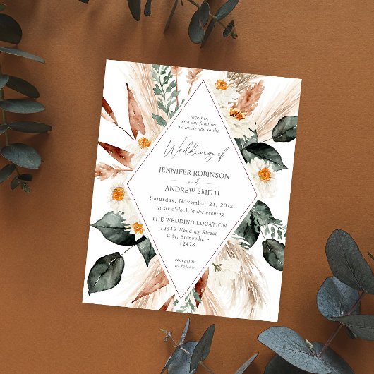 Budget LG Text Boho Copper Floral 3 Wedding Flyer