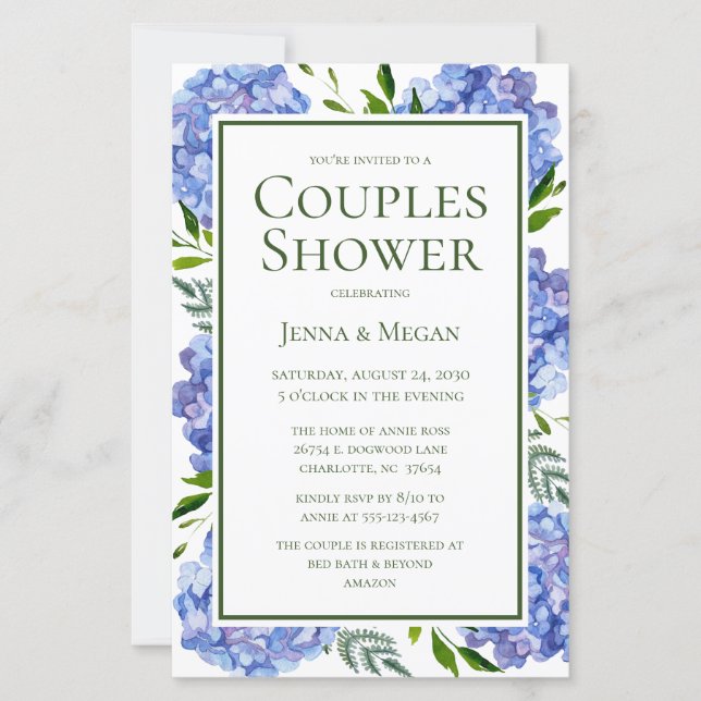 Budget LGBTQ Blue Hydrangeas Couples Shower (Voorkant)