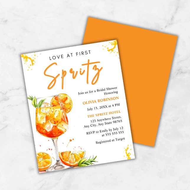 Budget Liefde Op Het Eerste Spritz Bruidsfeest Uit (Budget Love at First Spritz Cocktail Orange Bridal Shower Invitation   )
