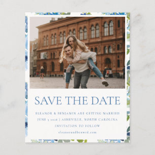 Budget Light Blue Floral Photo Weduwnaar Save Date