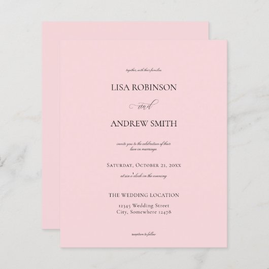 Budget Light Pink Calligraphy Wedding (Voorkant / Achterkant)