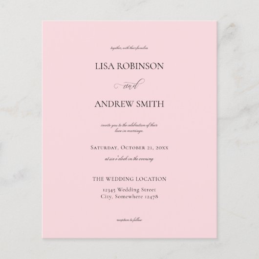Budget Light Pink Wedding Flyer (Voorkant)