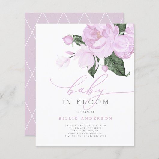 Budget Lila Baby in Bloom Shower Invitation (Voorkant / Achterkant)