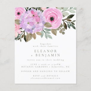 Budget Lila Roze Floral Bouquet Wedding Invite