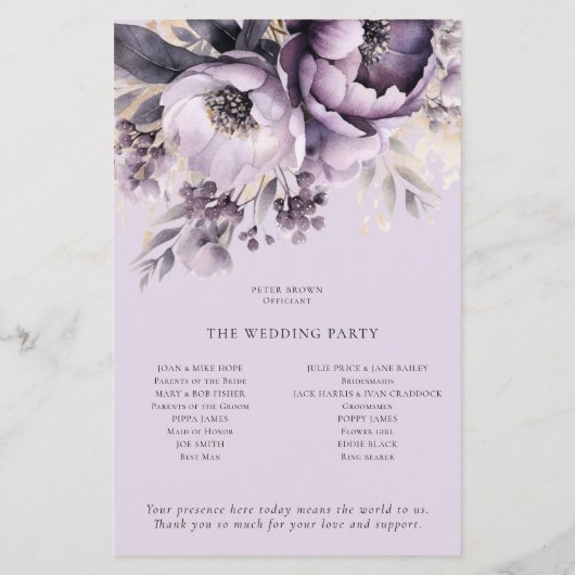 Budget Lilac Purple Florals Programme de mariage (Dos)