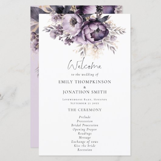Budget Lilac Purple Florals Programme de mariage (Devant / Derrière)