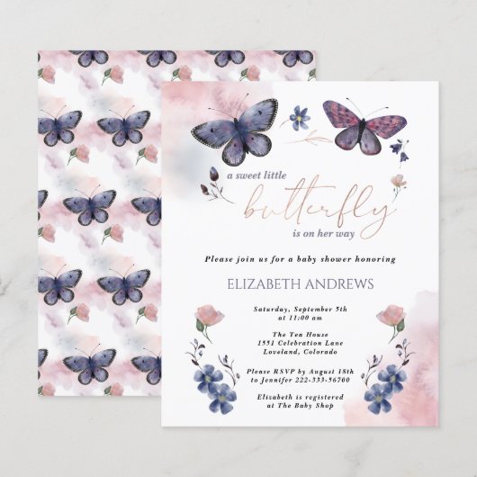 Budget Little Butterfly Baby shower Invite (Voorkant / Achterkant)