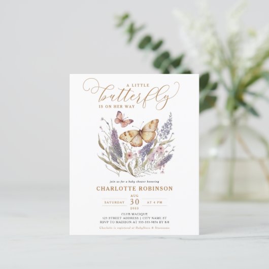Budget Little Butterfly roze Baby shower Invite (Staand voorkant)