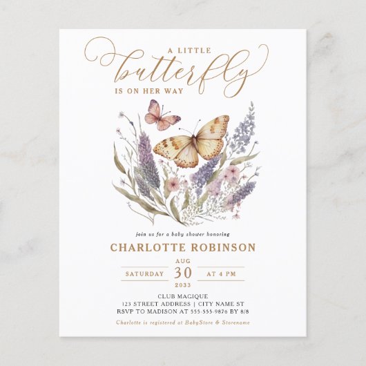 Budget Little Butterfly roze Baby shower Invite (Voorkant)
