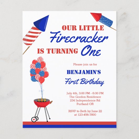 Budget Little Firecracker 1st Birthday 4th of Juli (Voorkant)