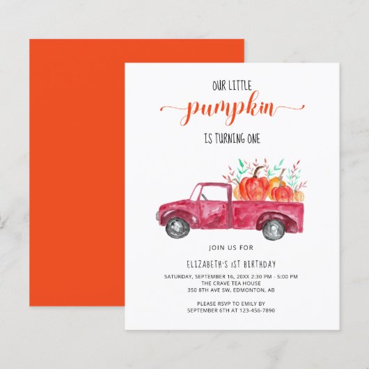Budget Little Pumpkin Baby shower Red Truck Herfst (Voorkant / Achterkant)