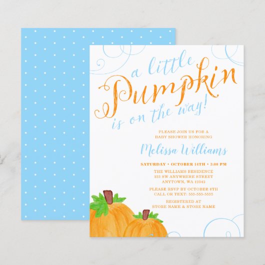 Budget Little Pumpkin Herfst Blue Boy Baby shower (Voorkant / Achterkant)