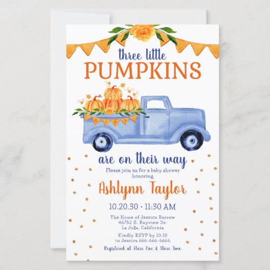 Budget Little Pumpkin Triplet Boy Baby shower (Voorkant)
