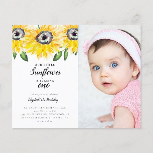 Budget Little Sunflower First Birthday One Foto (Voorkant)