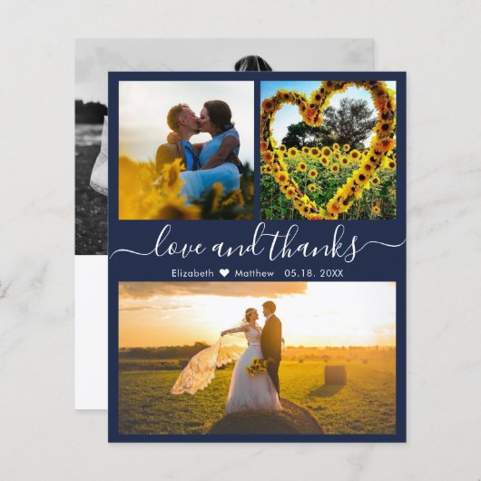 Budget Love and Bedankt Navy Wedding Photo Collage (Voorkant / Achterkant)