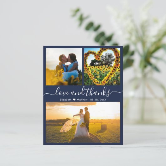 Budget Love and Bedankt Navy Wedding Photo Collage (Staand voorkant)