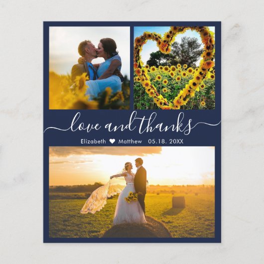 Budget Love and Bedankt Navy Wedding Photo Collage (Voorkant)