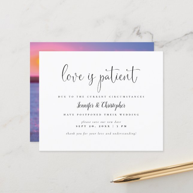 Budget Love is Patient B&W Wedding Postponement (Voorkant / Achterkant in situ)