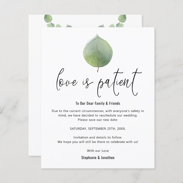 Budget Love is Patiënt nieuwe datum Eucalyptus ops (Voorkant / Achterkant)