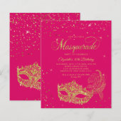 BUDGET Magenta Gold Glitter Masquerade Verjaardag (Voorkant / Achterkant)