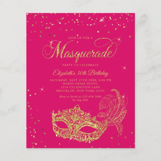 BUDGET Magenta Gold Glitter Masquerade Verjaardag (Voorkant)