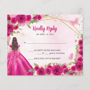 Budget Magenta Roze Goud Bloemen Prinses RSVP