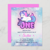 Budget Magical Sparkle Unicorn 1st Birthday Invite (Voorkant / Achterkant)