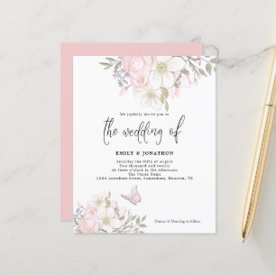 Budget Magnolia Butterfly Wedding Uitnodiging