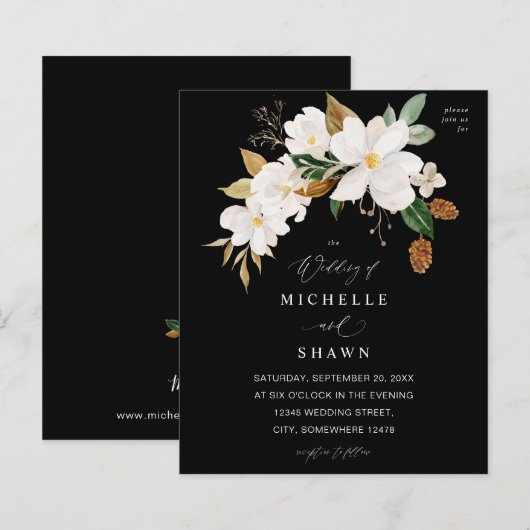 Budget Magnolia White Floral Wedding - Black (Voorkant / Achterkant)