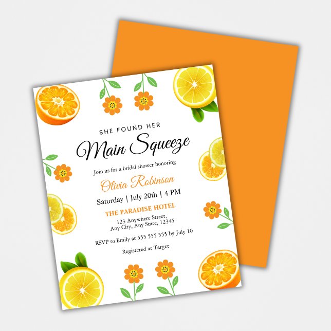 Budget Main Squeeze Citrus Vrijgezellenfeest Uitno (Budget Main Squeeze Citrus Summer Lemon Bridal Shower Invitation )