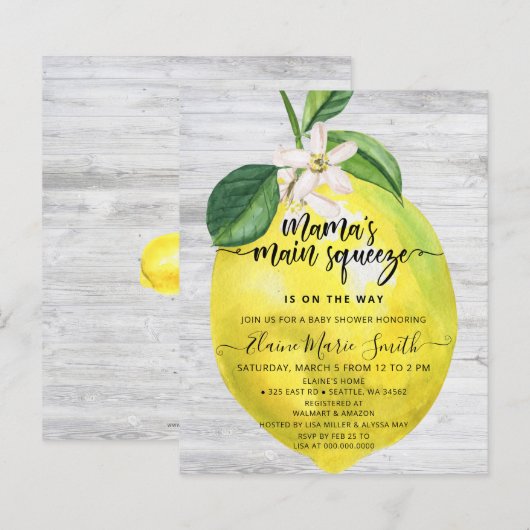 Budget Main Squeeze Lemon Baby shower Invitation (Voorkant / Achterkant)