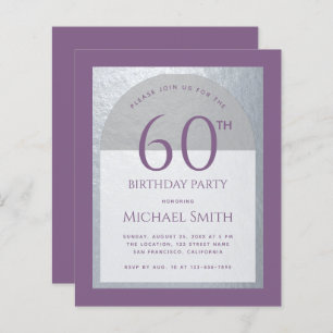 Budget Man Birthday Dusty Paarse Silver Invitation