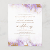 Budget Marble Lavender Gold Wedding Uitnodiging (Voorkant)