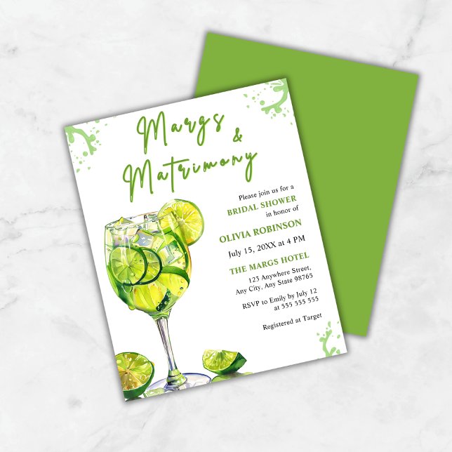 Budget Margs en Matrimony Vrijgezellenfeest Uitnod (Budget Margs and Matrimony Bridal Shower Invitation )