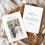 Budget Mariage Minimaliste Photo Merci Cartes<br><div class="desc">Cartes de remerciements du Mariage Budget qui ont une photo à l'avant et à l'arrière. Les cartes de remerciement contiennent une typographie de script moderne,  lettrée à la main,  qui sont élégantes,  simples et modernes à utiliser après que vous minimaliste simple célébration de mariage.</div>