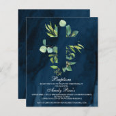 Budget Marine Bleu & Feuille Cross Baptism Invitat (Devant / Derrière)